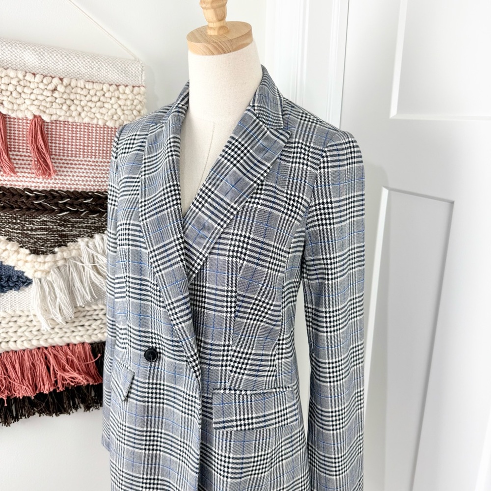 Talbots Plaid Double-Breasted Blazer Grey Blue Sz 2 - Picture 3 of 11